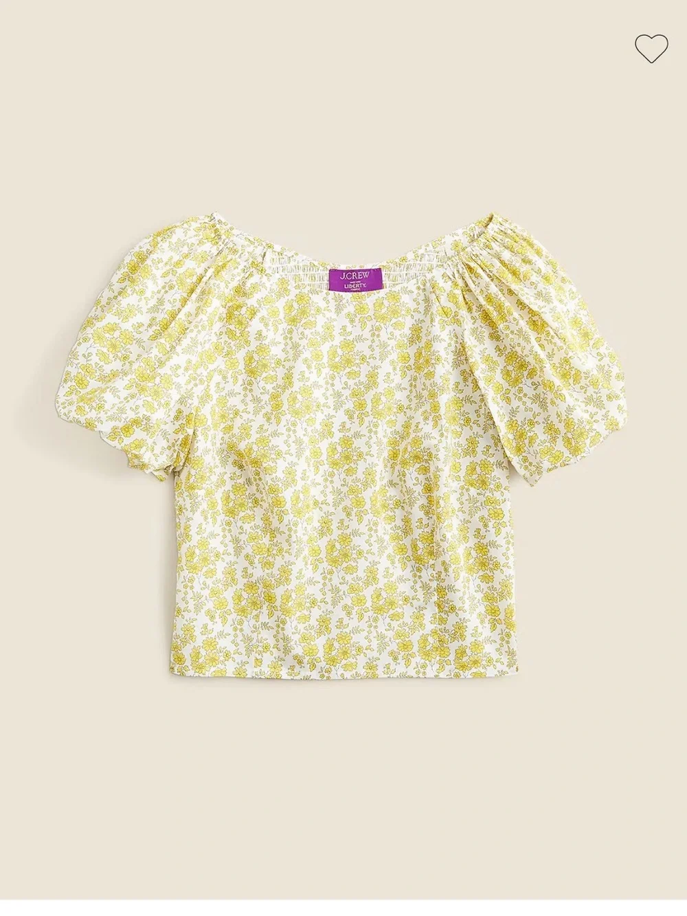 J. Crew White and Yellow Floral Puff-Sleeve Top